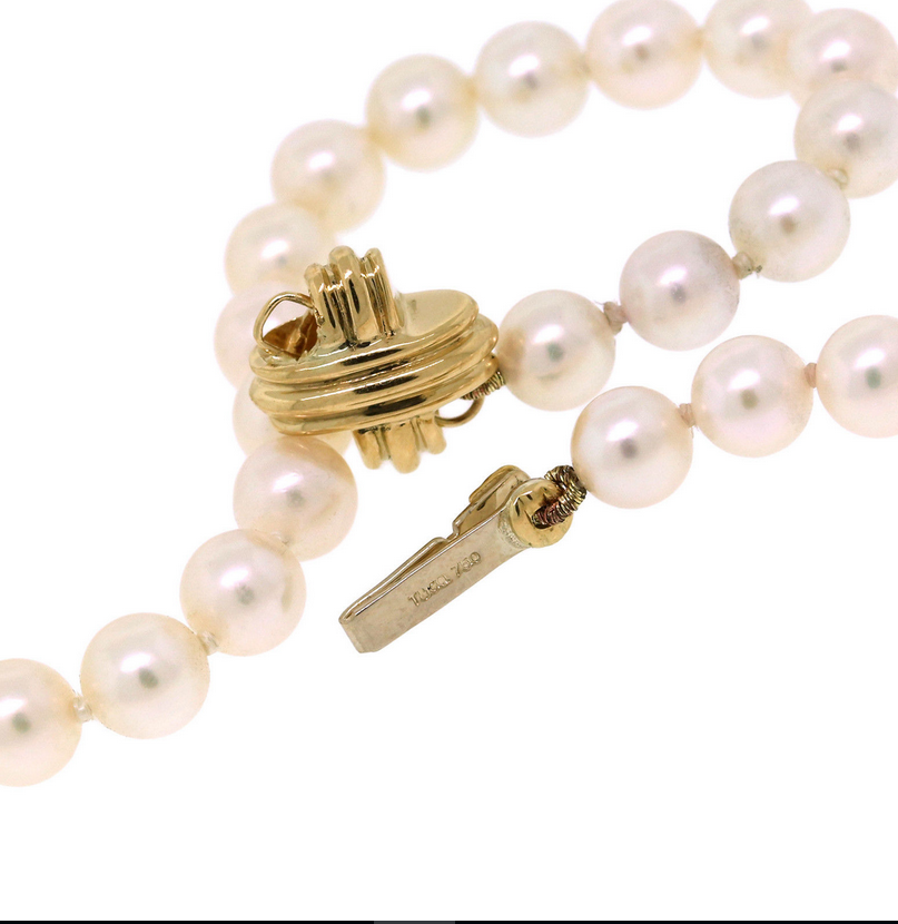 Tiffany & Co 18K Gold Akoya Pearl Signature X 18" Strand Necklace w/ Suede Case
