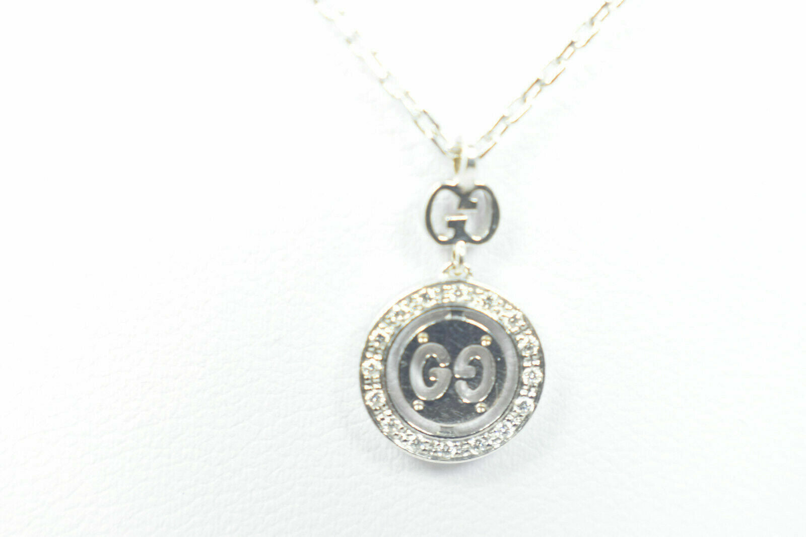 Gucci Double GG Love Britt 18K Gold Diamond Icon Logo Pendant Necklace Pouch Box