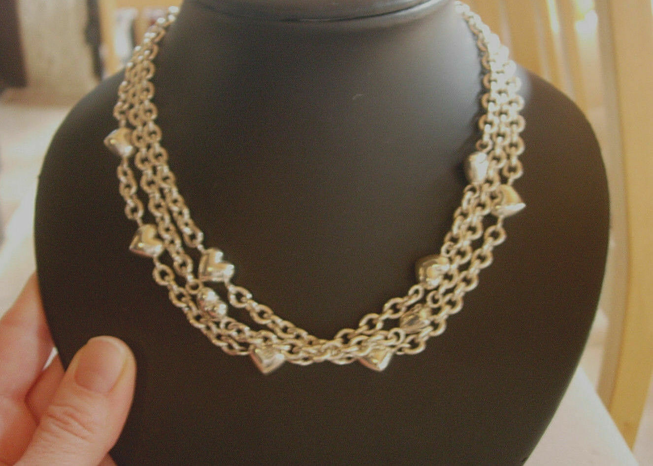 TIFFANY & Co Puffed Heart Multi Strand Chain Toggle Clasp Necklace RARE