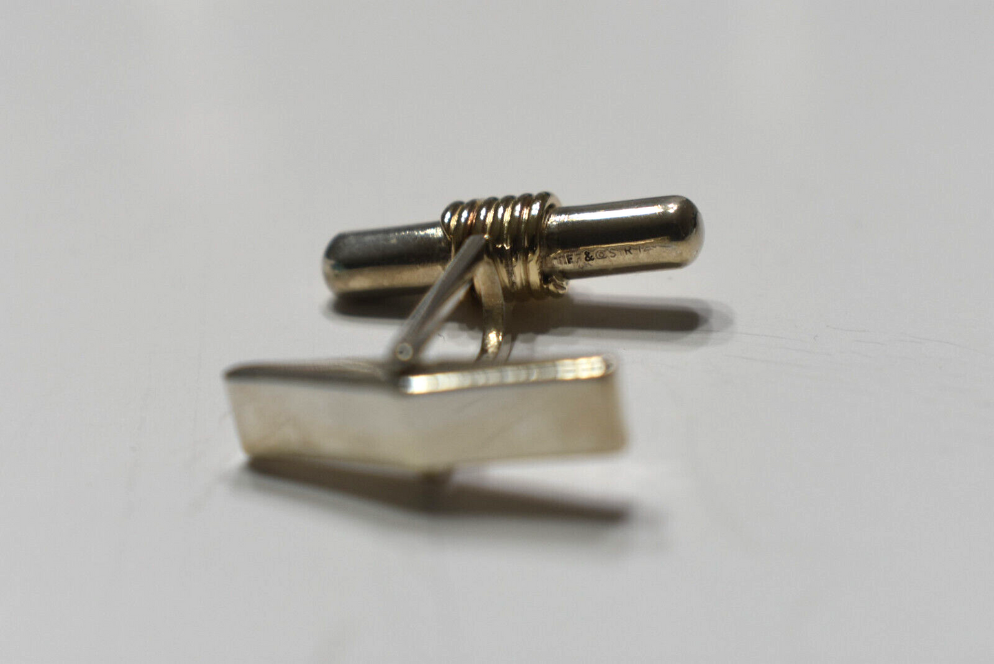 Tiffany & Co Vintage Silver & Gold Bar Cuff Links & Pouch Cufflinks