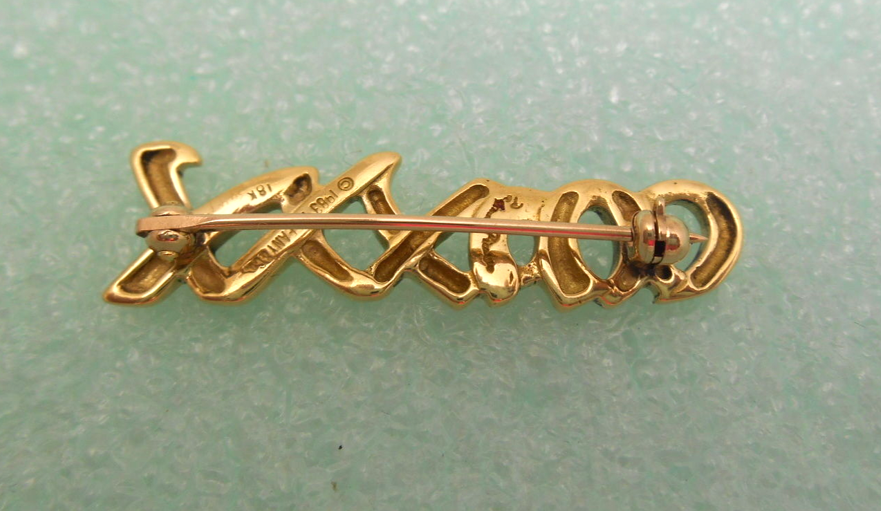 Tiffany & Co / Picasso 18K Gold Graffiti Brooch Pin XO Hugs Kisses Numbered