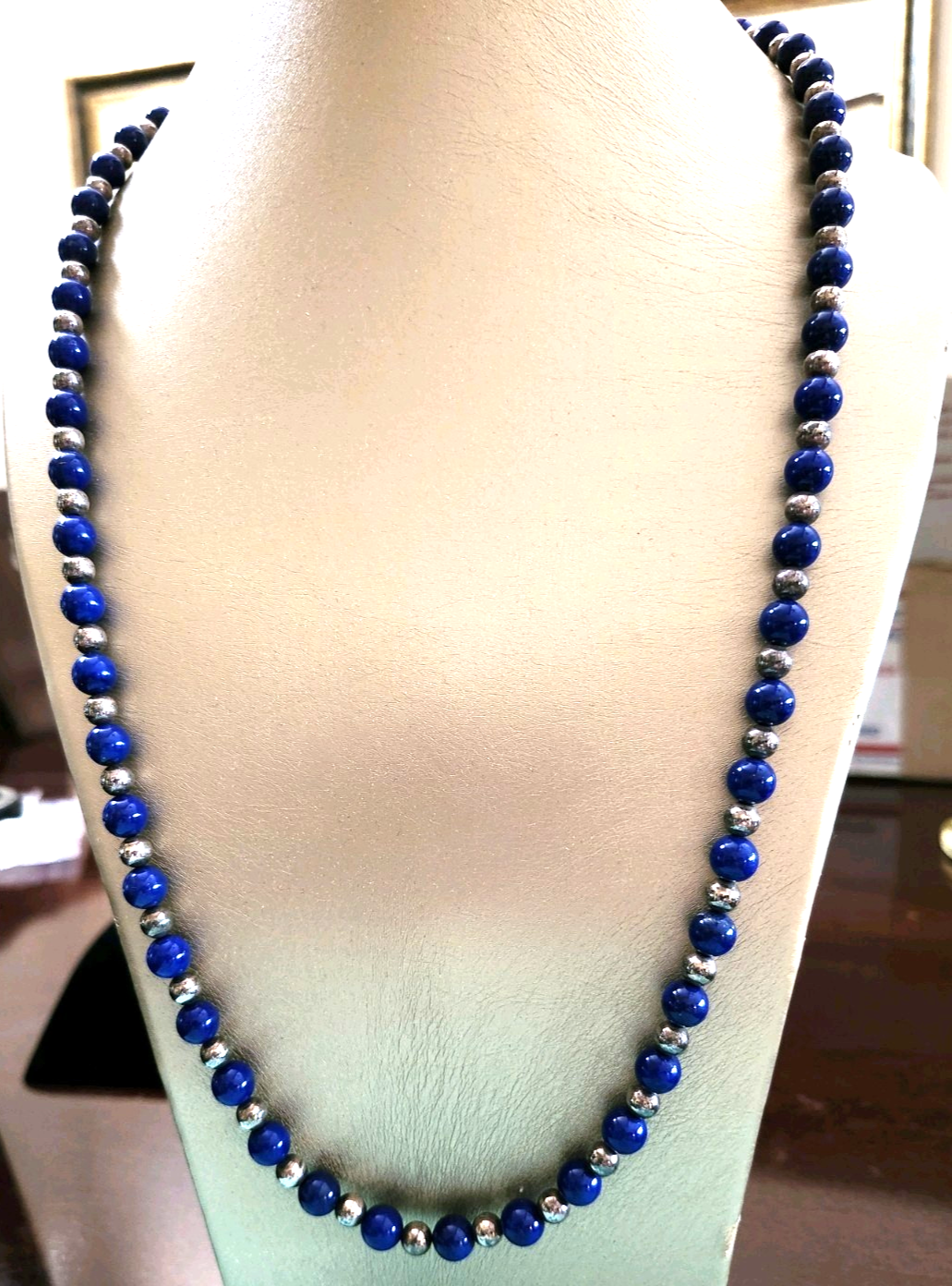 Tiffany & Co 29" Lapis Lazuli Round Bead Necklace Sterling Silver Rare Vintage