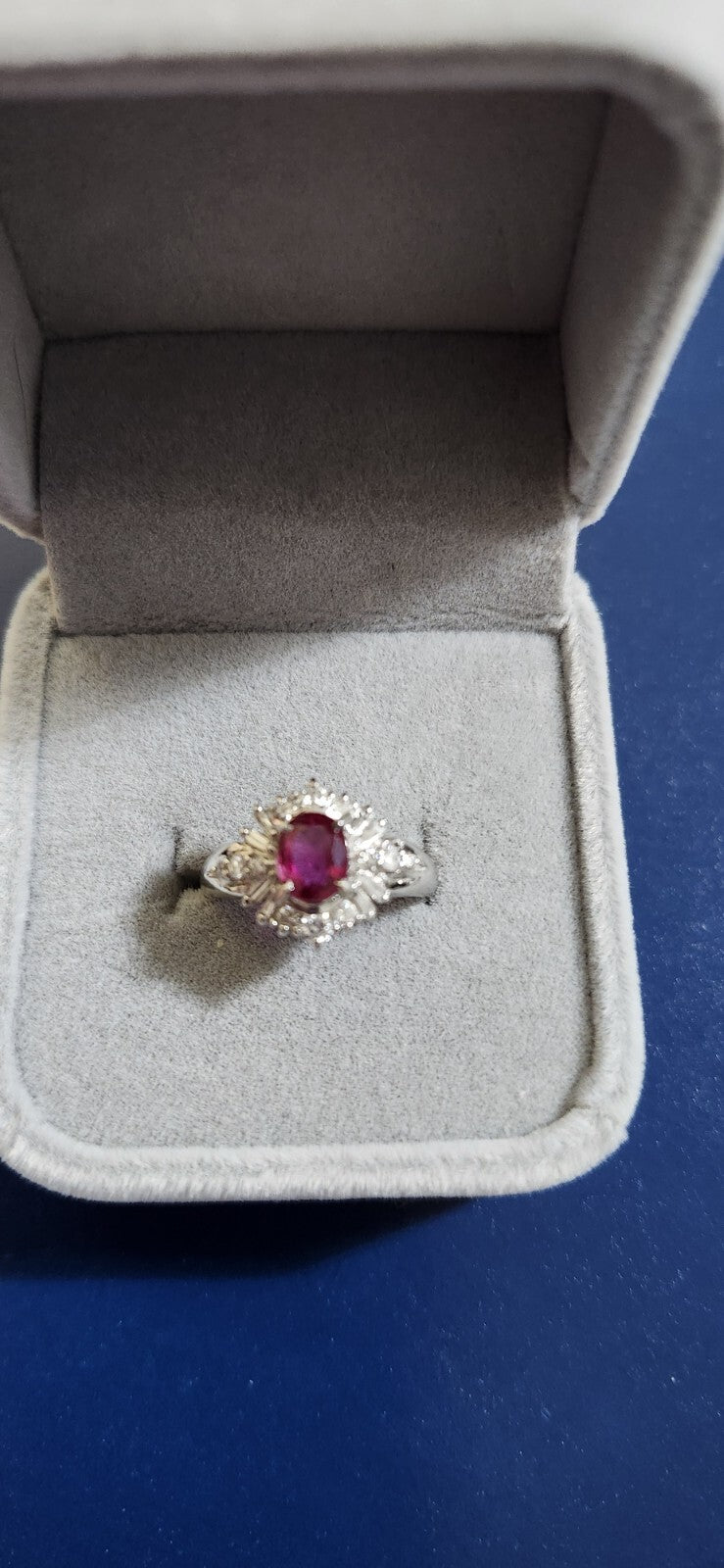 Platinum Ruby Cocktail Engagement Ring 1.30ct G-H Diamond Baguettes Sizable 5.5