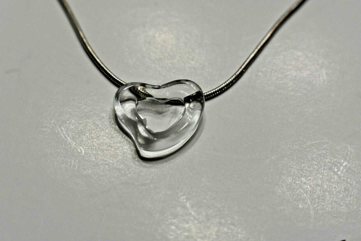 Tiffany & Co Rock Crystal Hand Carved Open Heart SS Peretti Pendant Necklace