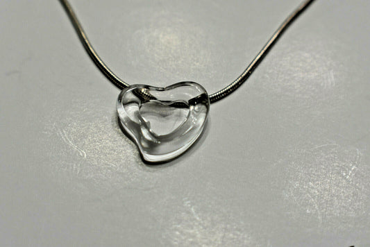 Tiffany & Co Rock Crystal Hand Carved Open Heart SS Peretti Pendant Necklace