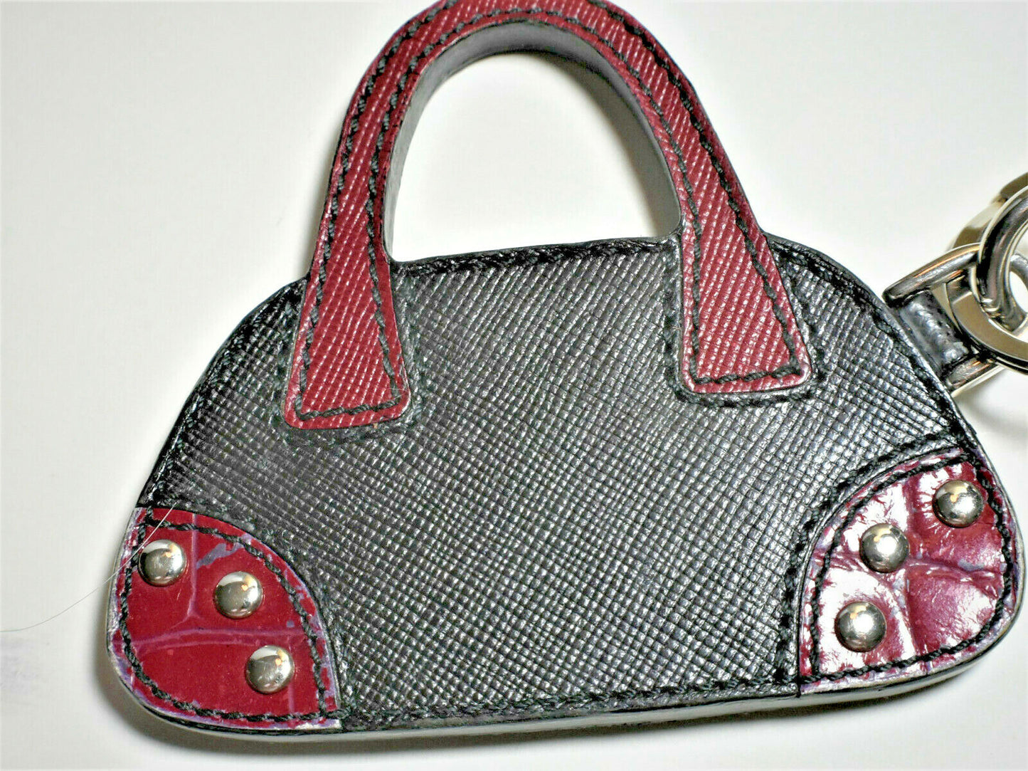 Prada HandBag Charm, Key Ring, Purse Fob. Leather & Silver, Never Used