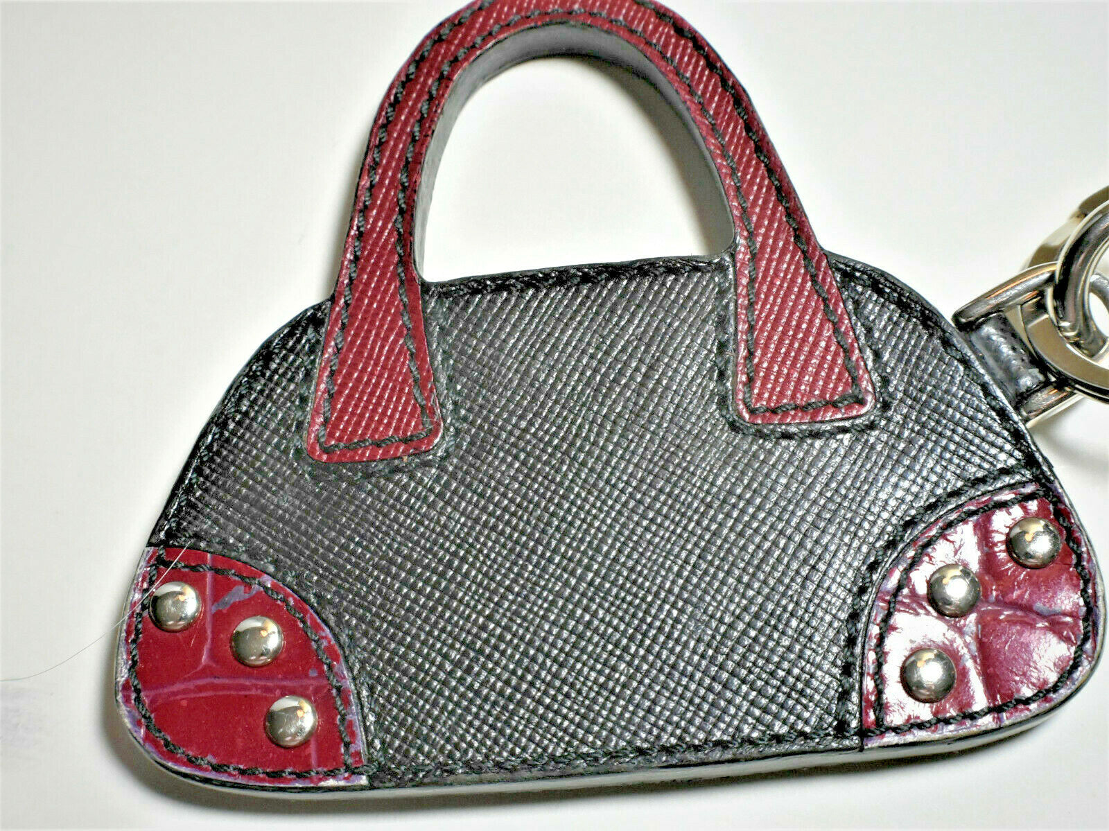 Prada HandBag Charm, Key Ring, Purse Fob. Leather & Silver, Never Used