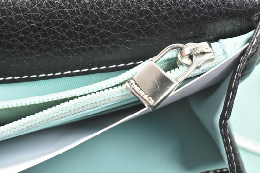 Tiffany & Co Wallet Continental Black & Blue Leather Manhattan Collection VGC