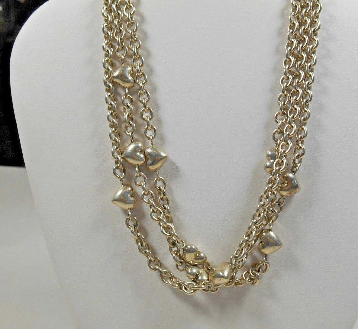 TIFFANY & Co Puffed Heart Multi Strand Chain Toggle Clasp Necklace RARE