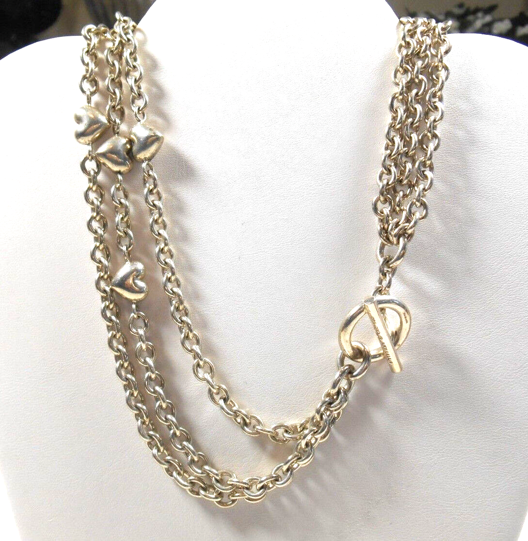 TIFFANY & Co Puffed Heart Multi-Strand Chain Toggle Clasp Necklace RARE 17.25"