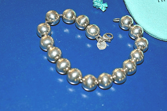 Tiffany & Co 7.5" HardWear 10mm Ball Bead Sterling Silver Bracelet & Pouch