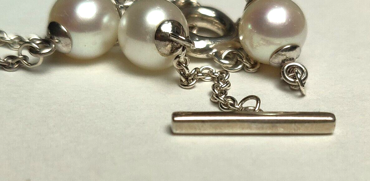 Vintage Tiffany &Co Akoya Pearls Cushion Toggle Silver Bracelet 7" Rare