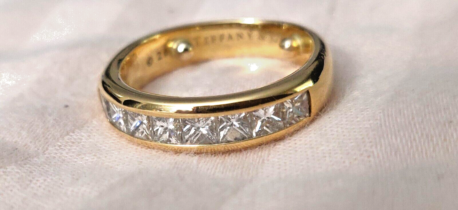 Tiffany & Co 1.20ct Princess Cut Diamond  18K Gold Eternity Band Ring Sizable 6
