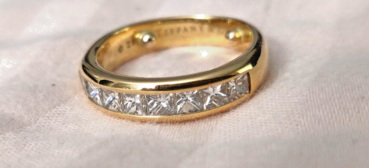 Tiffany & Co 1.20ct Princess Cut Diamond  18K Gold Eternity Band Ring Sizable 6