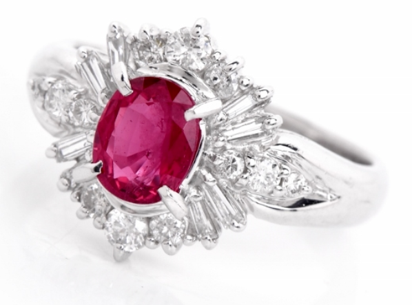 Stunning Ruby Ring 1.30ct G-H Diamond Engagement o Statement Ring 5.5 Size