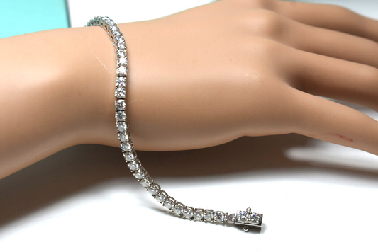 18K Solid White Gold D-VVS 6.5ct Round Brilliant Cut Moissanite Bracelet