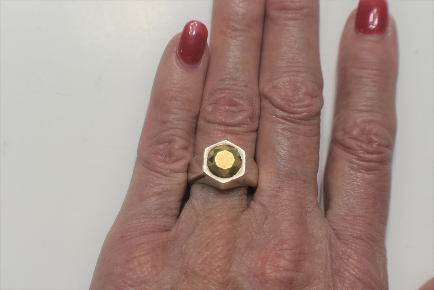 Tiffany & Co Elsa Peretti Esagono Ring 2ct Faceted 18K Gold Center, Silver $1250