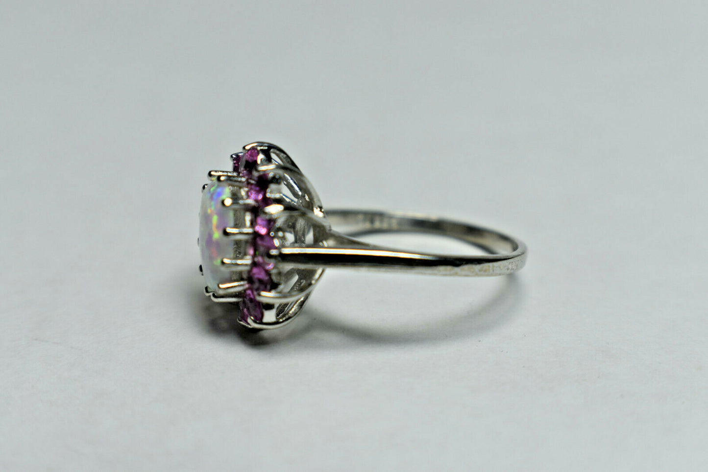 Large Opal & Pink Tourmaline Halo Cluster Cocktail Birthstone Ring Sizable 7.5