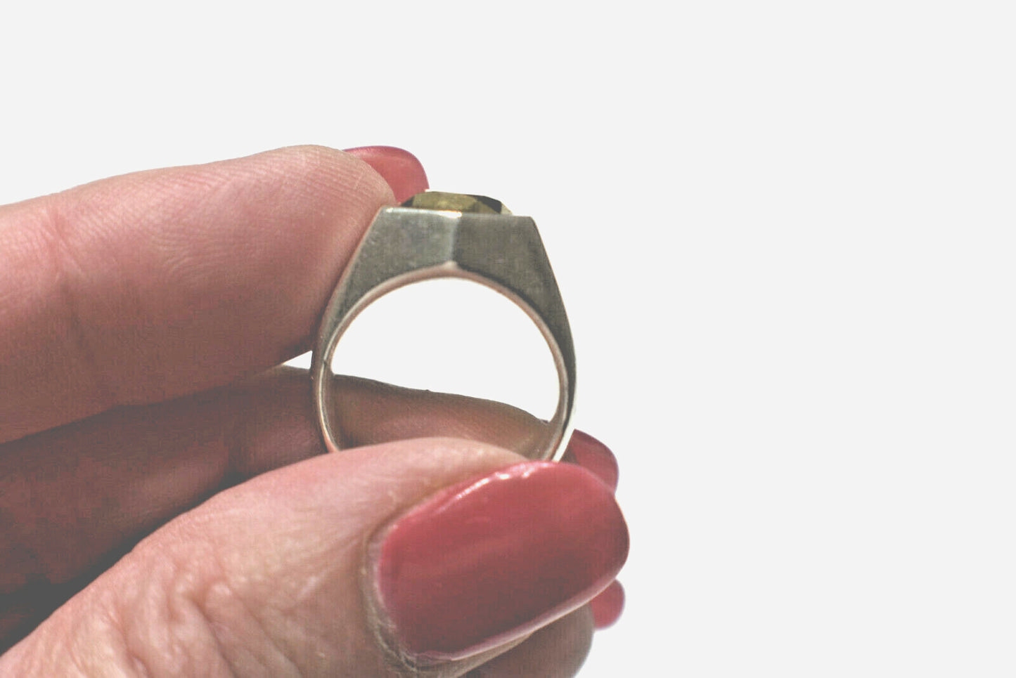 Tiffany & Co Elsa Peretti Esagono Ring 2ct Faceted 18K Gold Center, Silver $1250