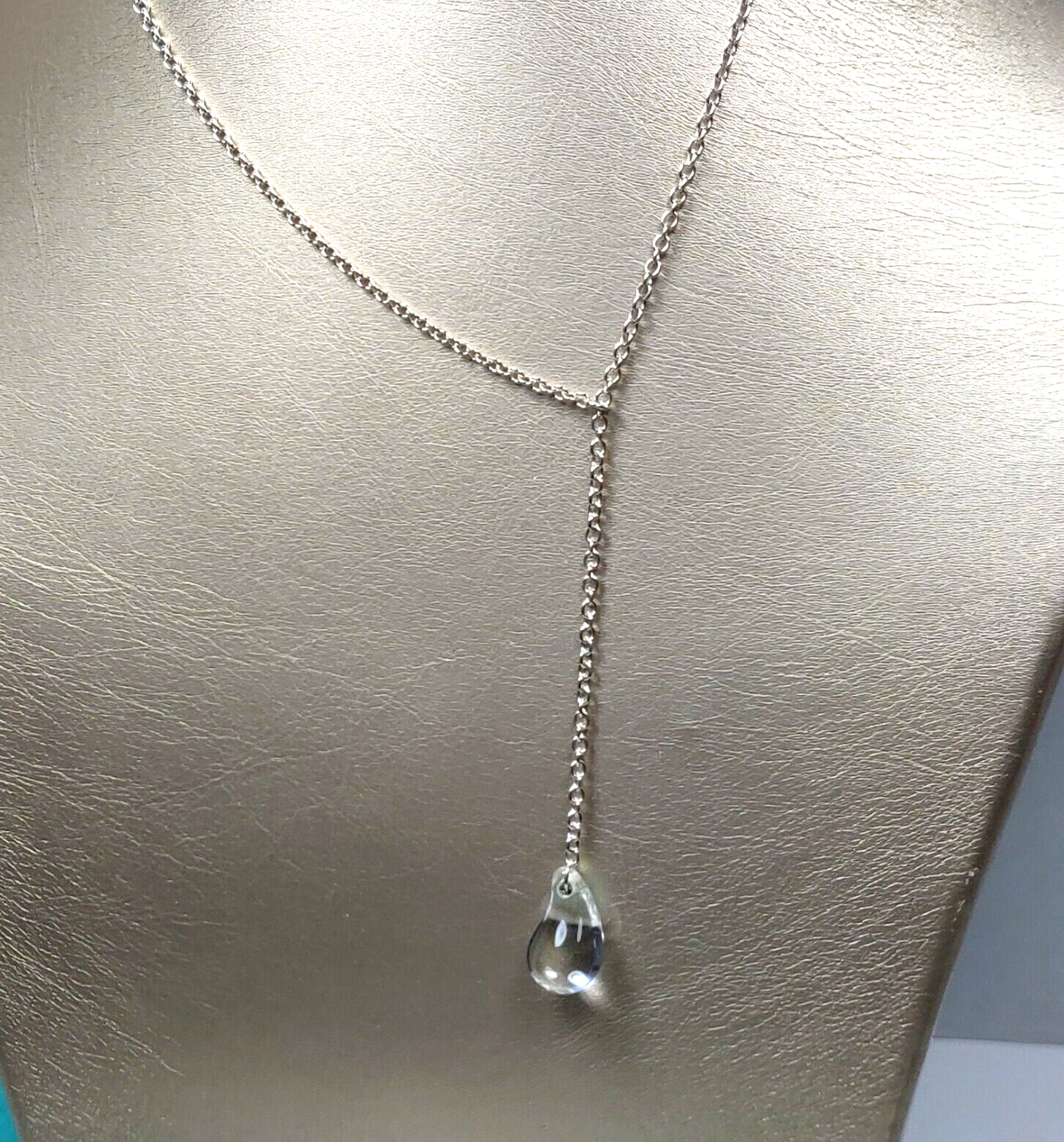 Tiffany & Co Peretti Lariat Large Rock Crystal Teardrop Necklace 22" Silver Rare