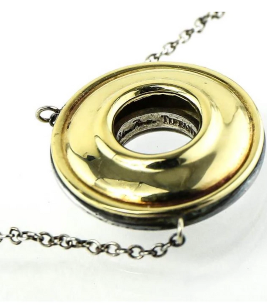 Tiffany &Co Picasso Magic 18K Gold Sterling Silver Reversible Disk Necklace RARE