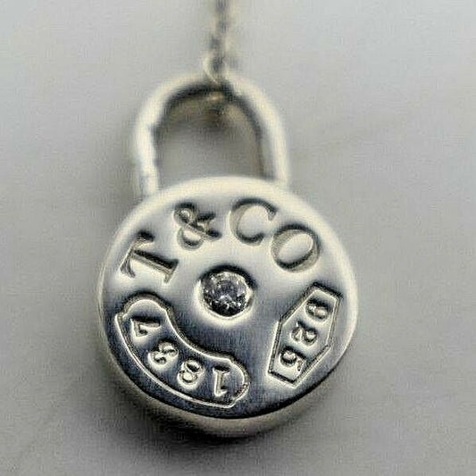 Tiffany & Co. 1837 Diamond Round Padlock Necklace Charm Pendant Sterling ($875) 