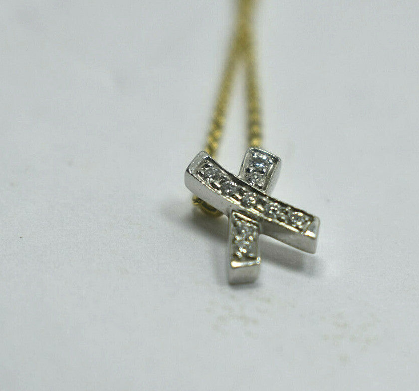 VintageTiffany & Co Platinum Diamond Signature X 18K Gold Necklace, Suede Box