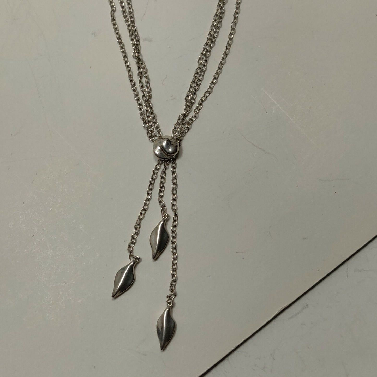 RARE Vintage Tiffany & Co Dangle Leaf Pendant Necklace Sterling Silver 18"