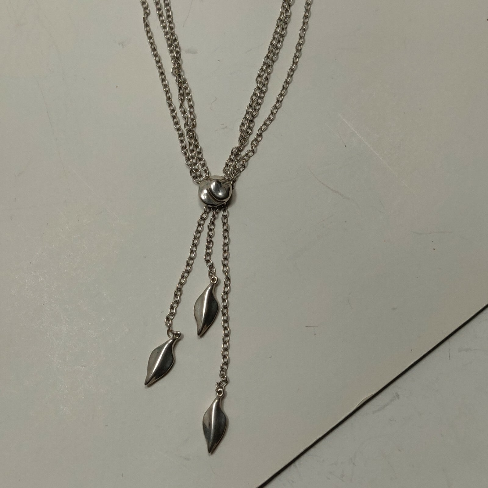 RARE Vintage Tiffany & Co Dangle Leaf Pendant Necklace Sterling Silver 18"