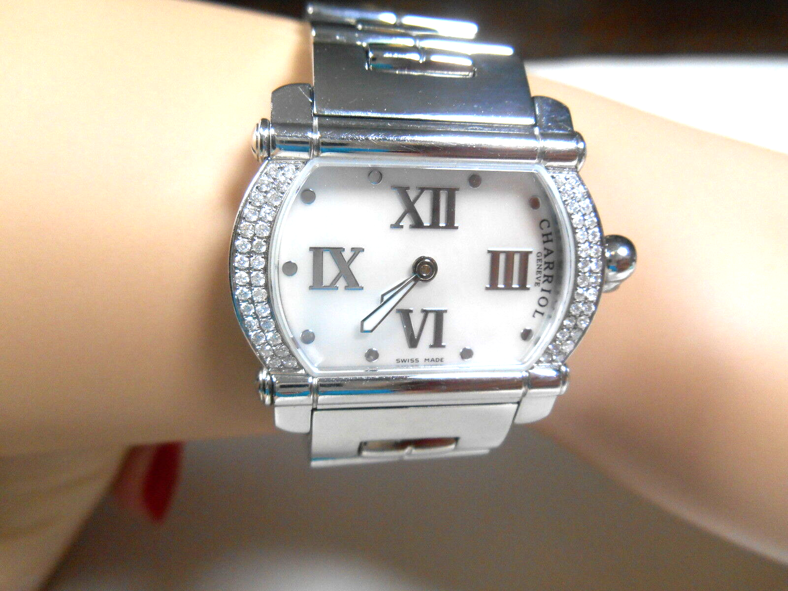 $7K Ladies Phillipe Charriol Diamond Actor Watch Mother of Pearl Stainless Steel