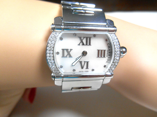 $7K Ladies Phillipe Charriol Diamond Actor Watch Mother of Pearl Stainless Steel