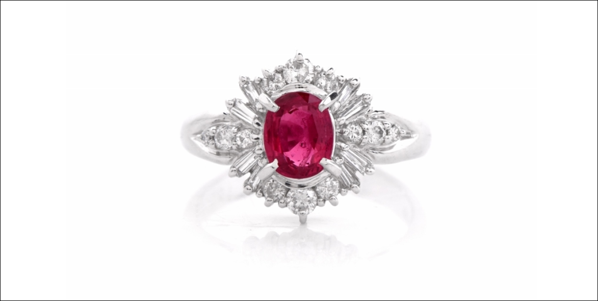 Stunning Ruby Ring 1.30ct G-H Diamond Engagement o Statement Ring 5.5 Size