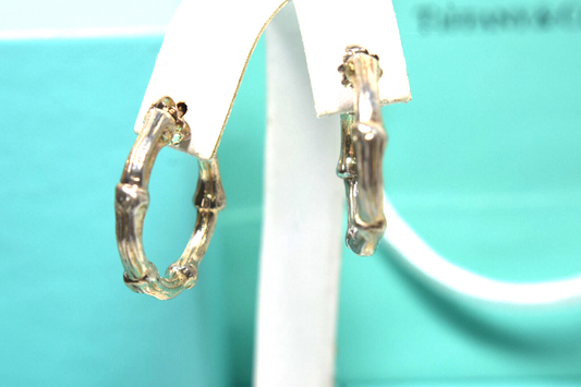 Tiffany & Co Vintage Bamboo 1" Hoop Earrings Sterling Silver 1996