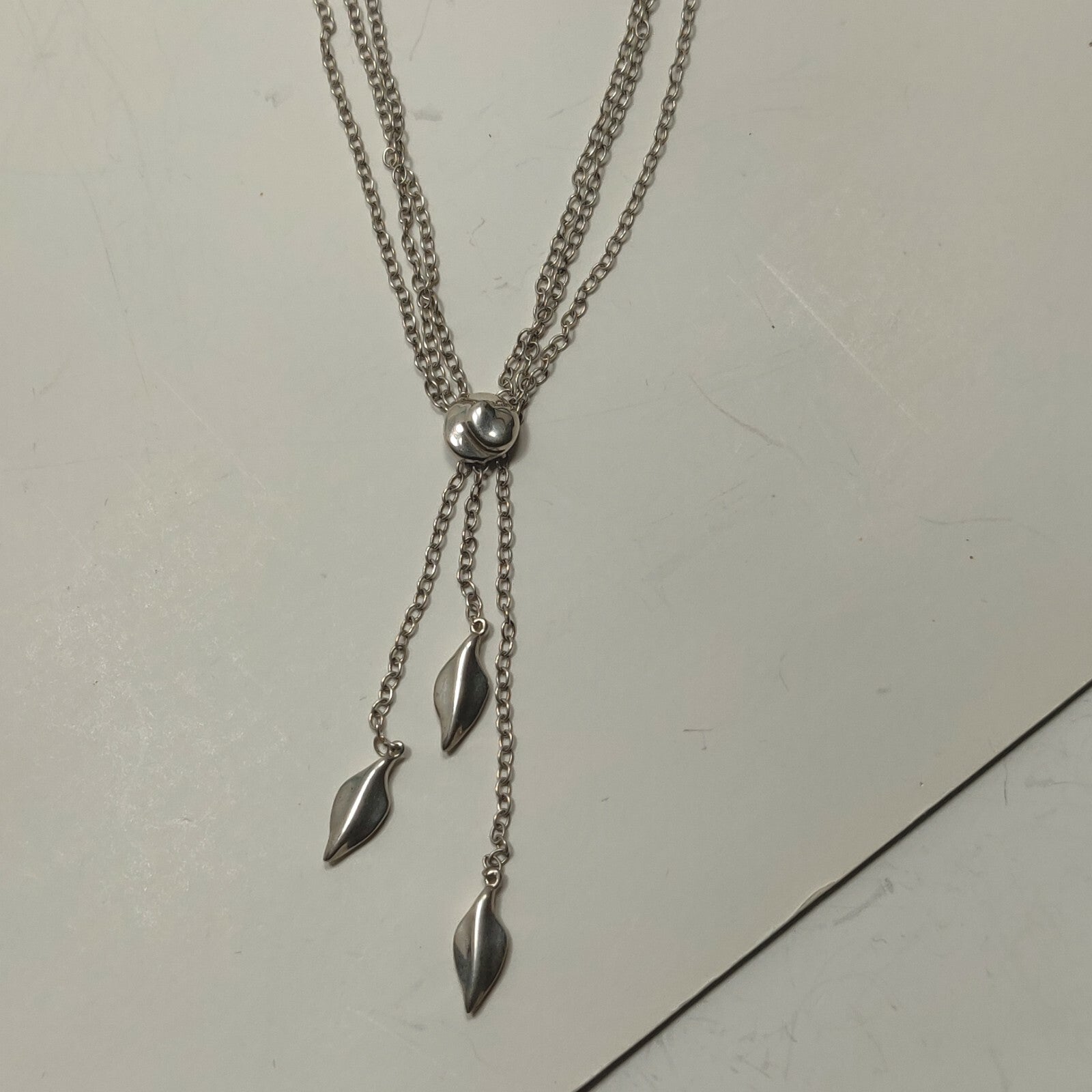 RARE Vintage Tiffany & Co Dangle Leaf Pendant Necklace Sterling Silver 18"