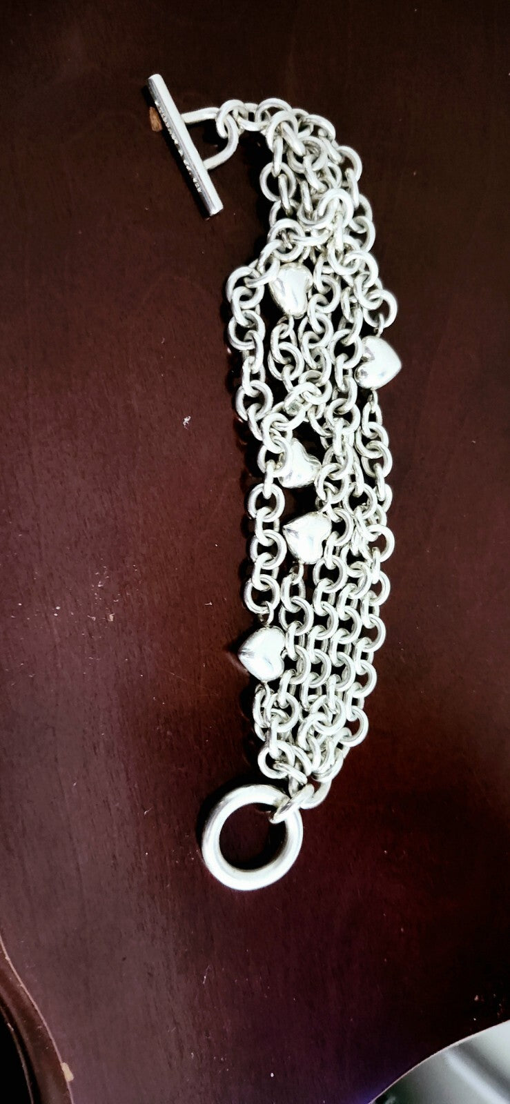 TIFFANY & Co Puffed Heart Multi-Strand Chain Toggle Clasp Bracelet Vintage RARE