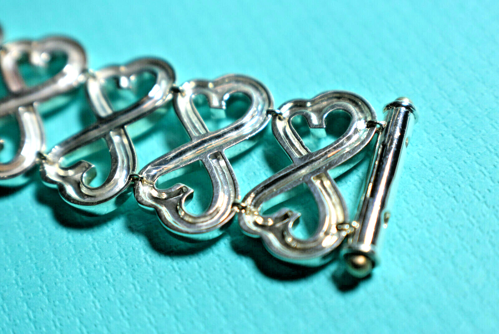 RARE Tiffany & Co Double Loving Hearts Bracelet Silver WIDE Pouch & Box