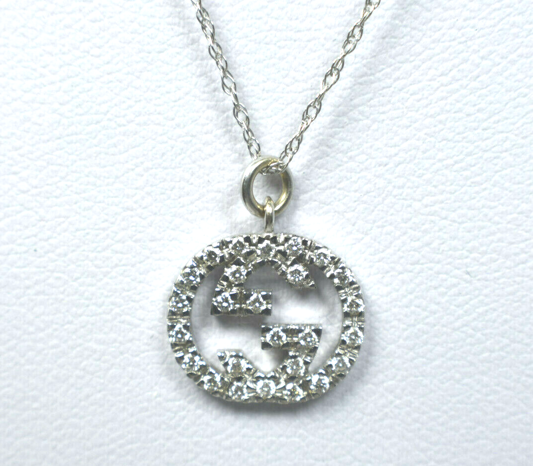 Gucci 18K White Gold Diamond Love Britt Double G Icon Pendant For Necklace