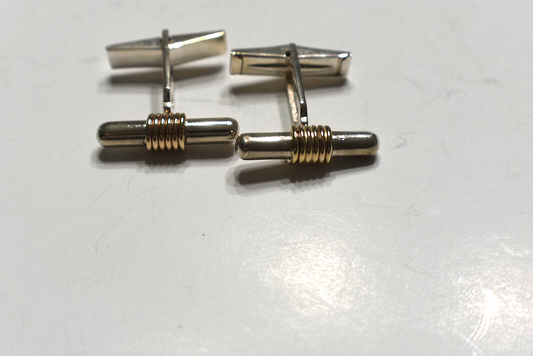 Tiffany & Co Vintage Silver & Gold Bar Cuff Links & Pouch Cufflinks