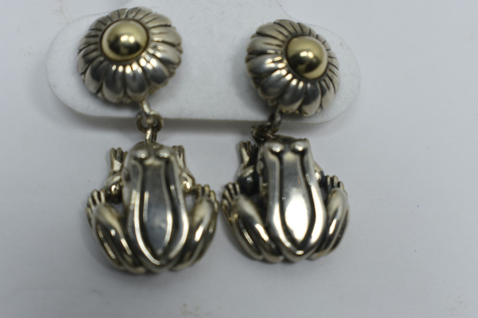 Kieselstein Cord Frog Flower Earrings 14K Gold & Sterling Silver Pierced