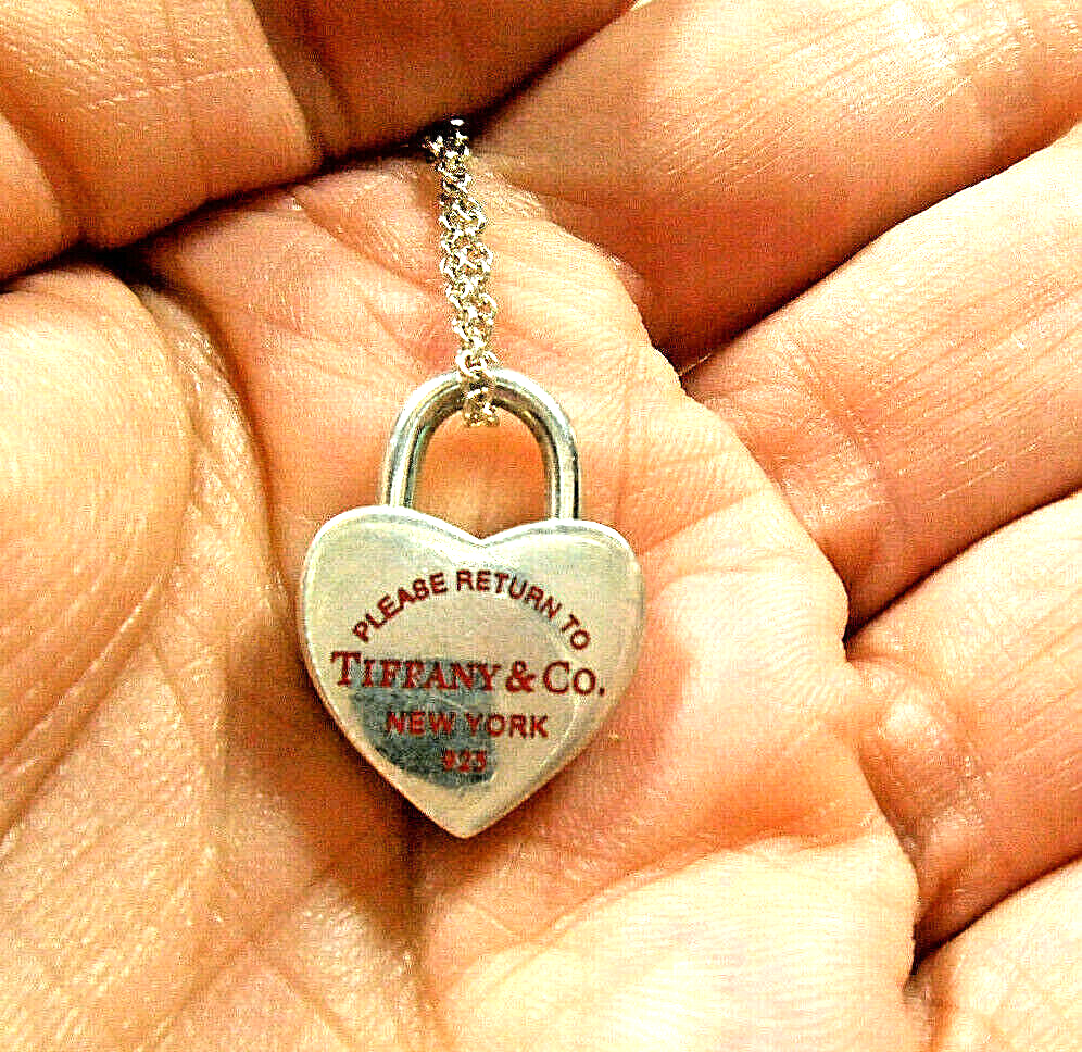 Return to Tiffany Red Enamel Heart Padlock Lock Charm Pendant 4 Necklace / Brace