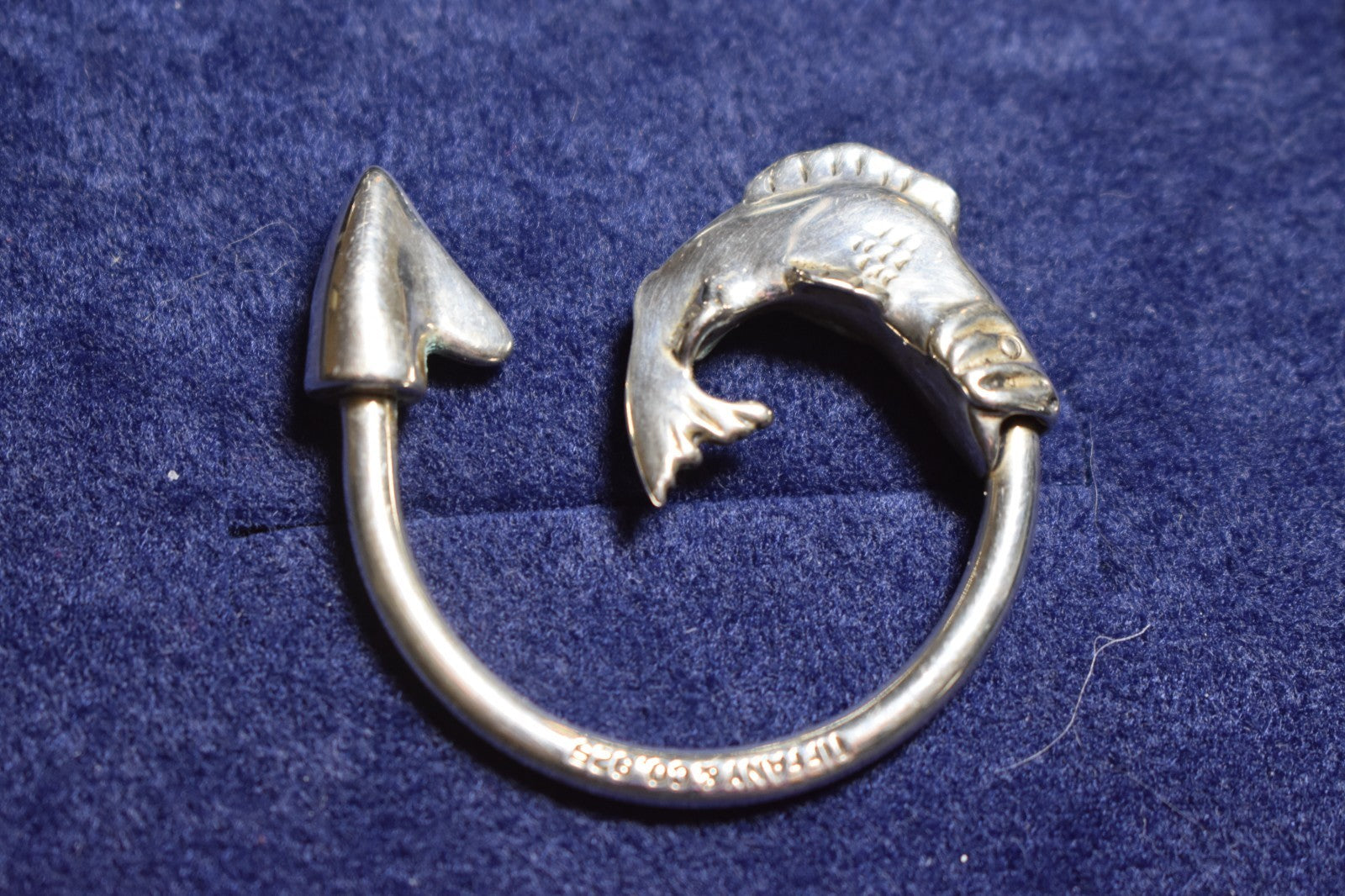 Tiffany & Co. Fish Themed Solid Sterling Silver Key Chain Ring