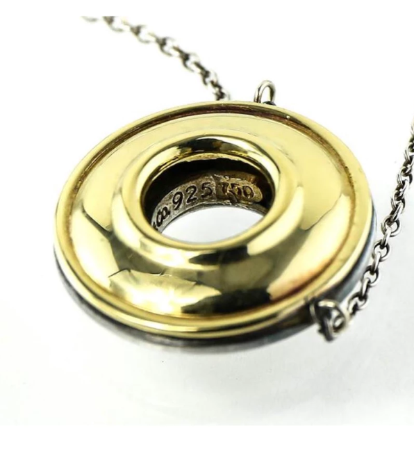 Tiffany &Co Picasso Magic 18K Gold Sterling Silver Reversible Disk Necklace RARE