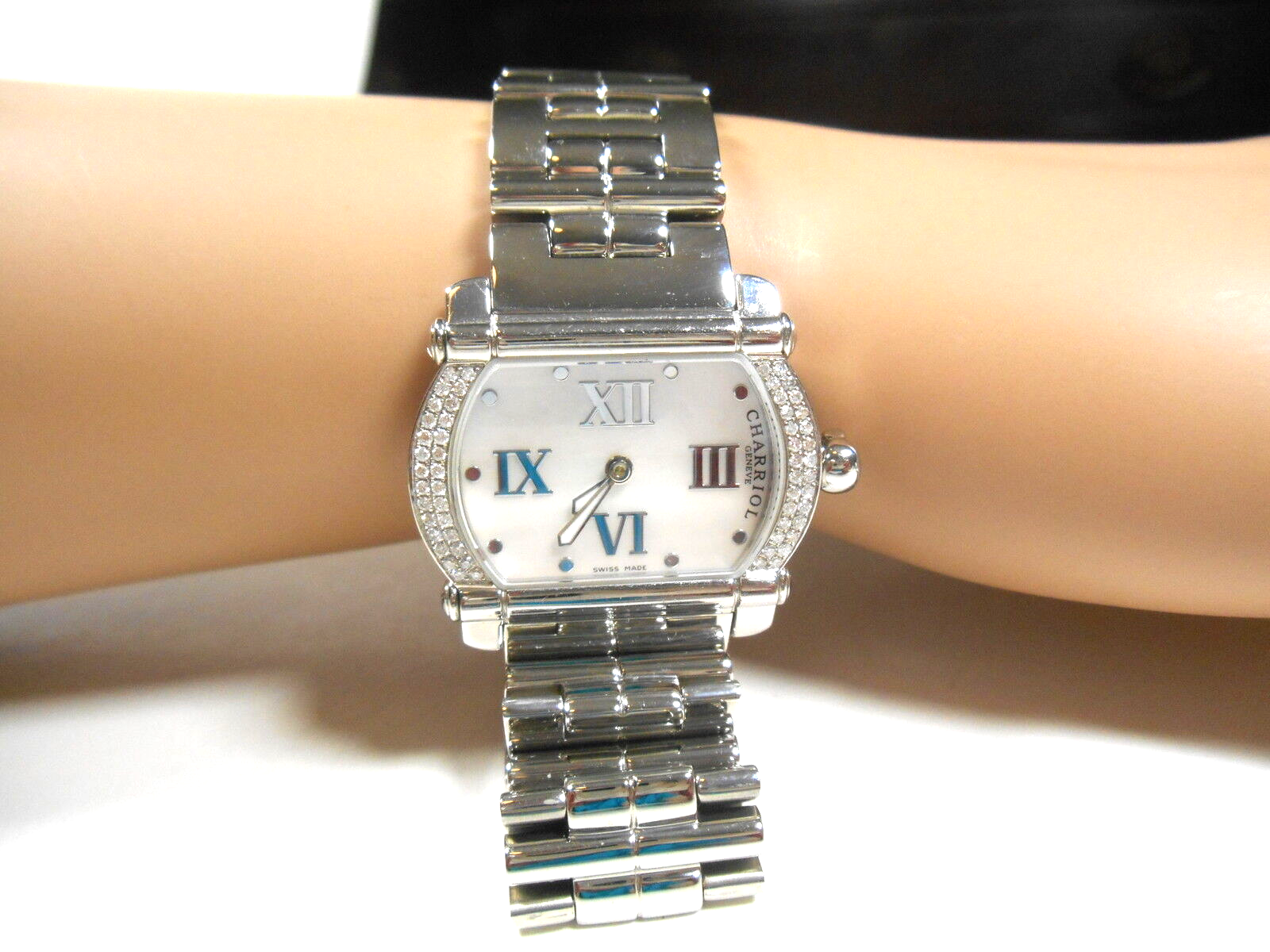 $7K Ladies Phillipe Charriol Diamond Actor Watch Mother of Pearl Stainless Steel
