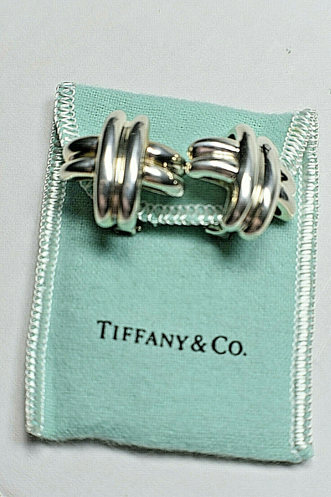 Tiffany & Co Picasso Solid Silver Signature X Cross Kiss Earrings Pierced 1990
