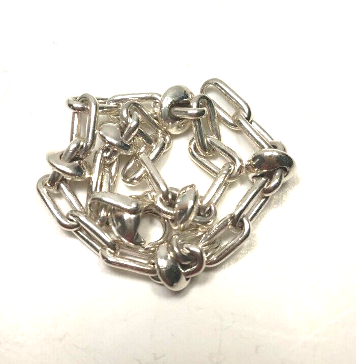 Tiffany & Co RARE Vintage Rectangle Link & Bead Bracelet Sterling Silver