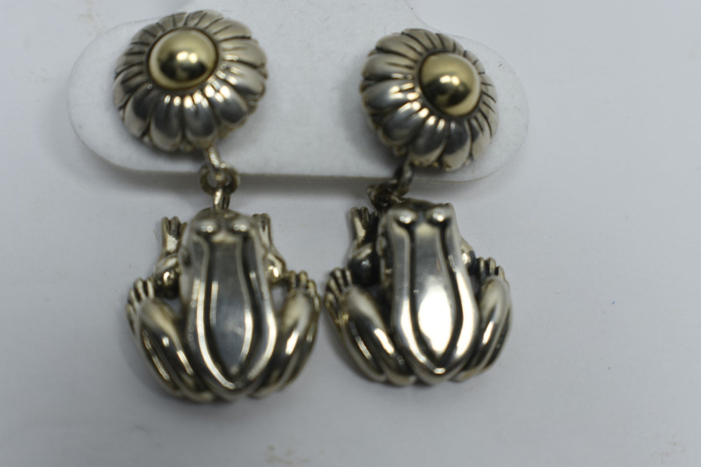 Kieselstein Cord Frog Flower Earrings 14K Gold & Sterling Silver Pierced