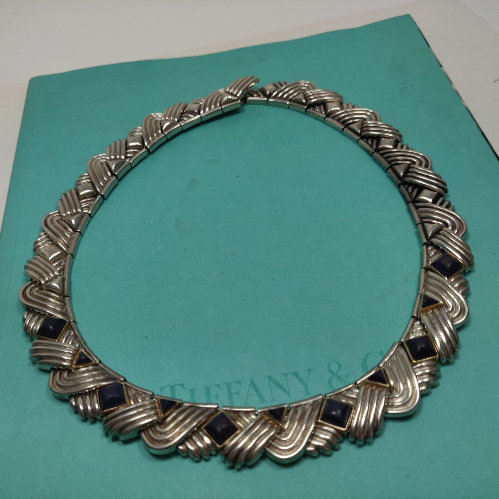 Tiffany &Co Lapis Lazuli Rare Vintage Necklace Gold & Sterling Silver 18"