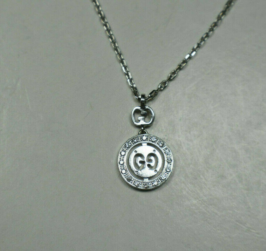 Gucci Double GG Love Britt 18K Gold Diamond Icon Logo Pendant Necklace Pouch Box