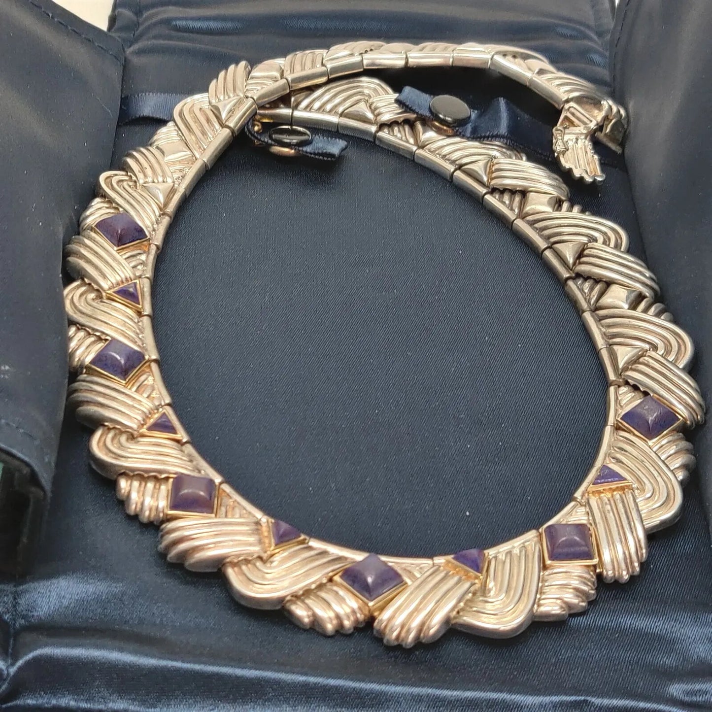 Tiffany &Co Lapis Lazuli Rare Vintage Necklace Gold & Sterling Silver 18"