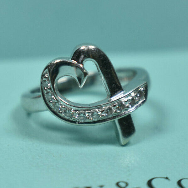 Tiffany &Co Picasso 18kt White Gold Solid Diamond Loving Heart Ring Sizable, Box